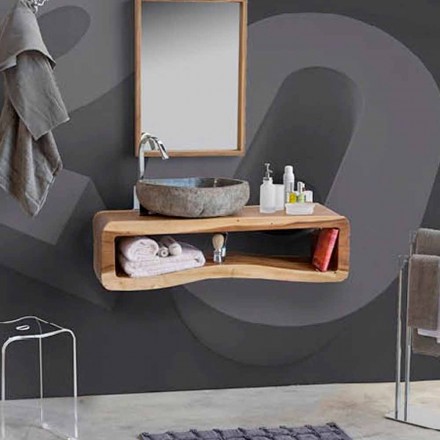 Zawieszona kompozycja mebli łazienkowych z nowoczesnego drewna tekowego - Kristi Viadurini