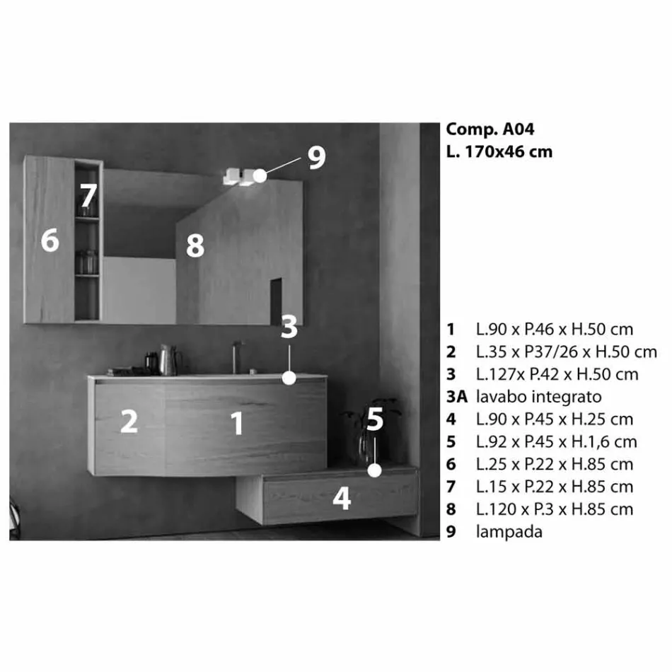 Zawieszona i nowoczesna kompozycja do łazienki, wykonana we Włoszech Design - Callisi4 Viadurini