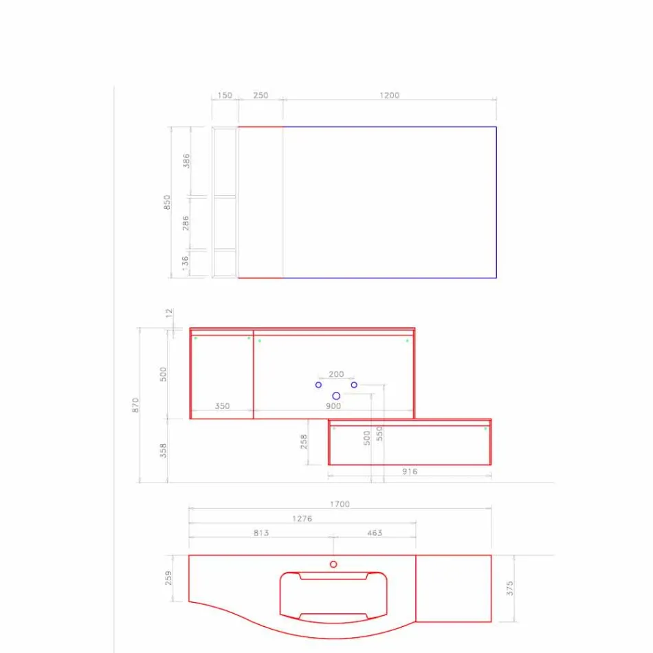 Zawieszona i nowoczesna kompozycja do łazienki, wykonana we Włoszech Design - Callisi4 Viadurini