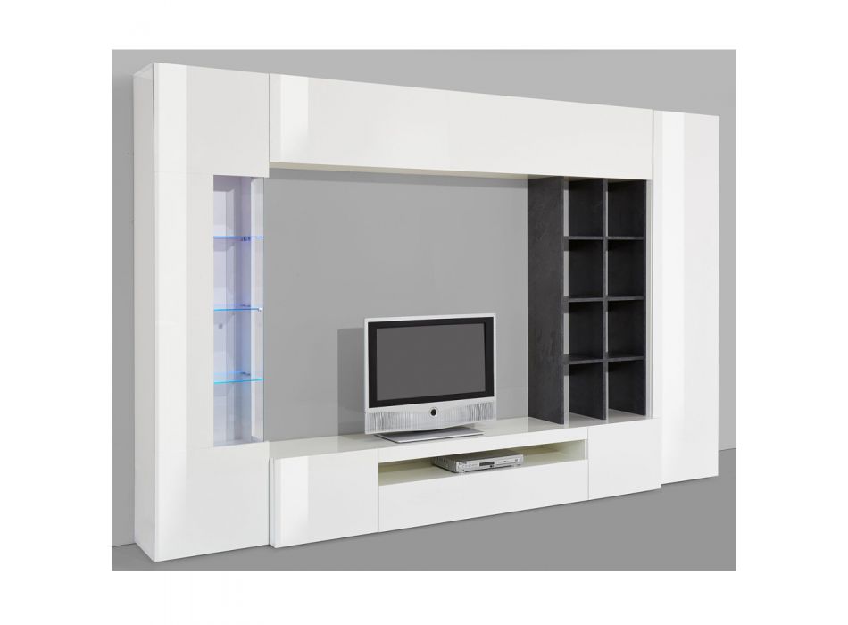 Kompozycja mebli i szafki telewizyjnej Salon w projektowaniu ścian drewnianych - Ciancia Viadurini