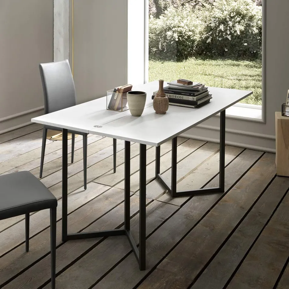 Wysuwana konsola 150 cm z metalu i melaminy Made in Italy - Flap Viadurini