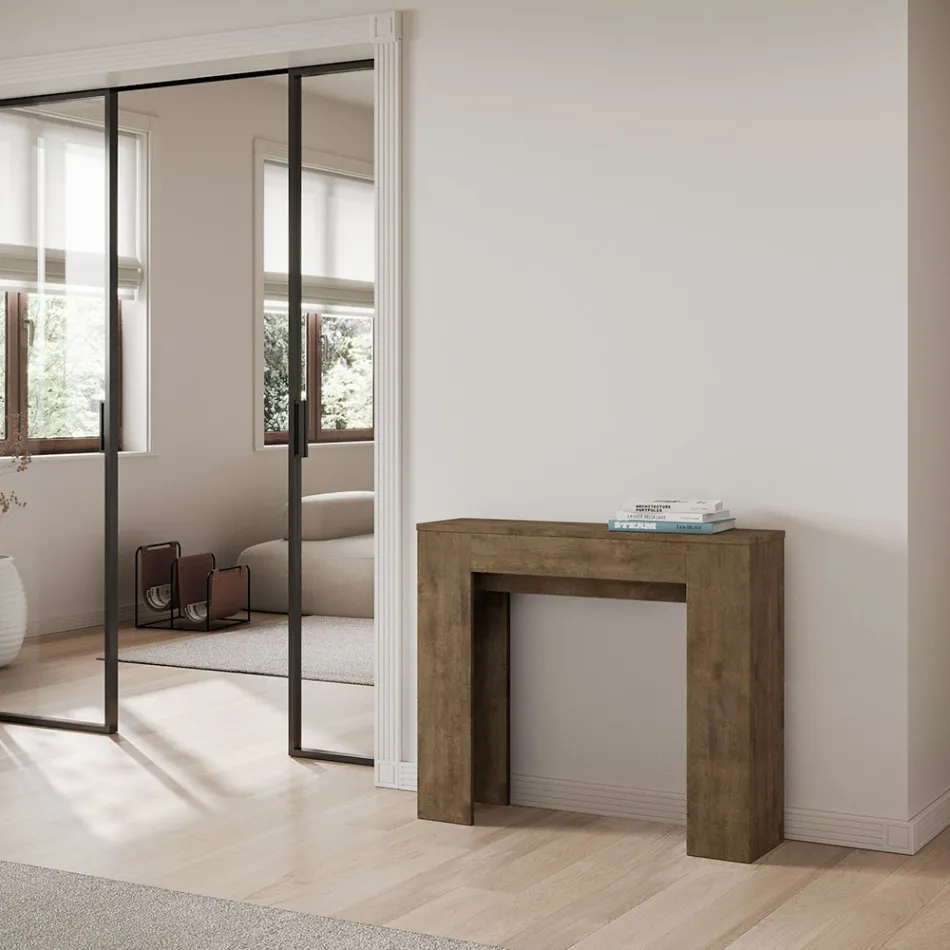 Rozkładana konsola do 181 cm z paneli melaminowych Made in Italy - Drago Viadurini