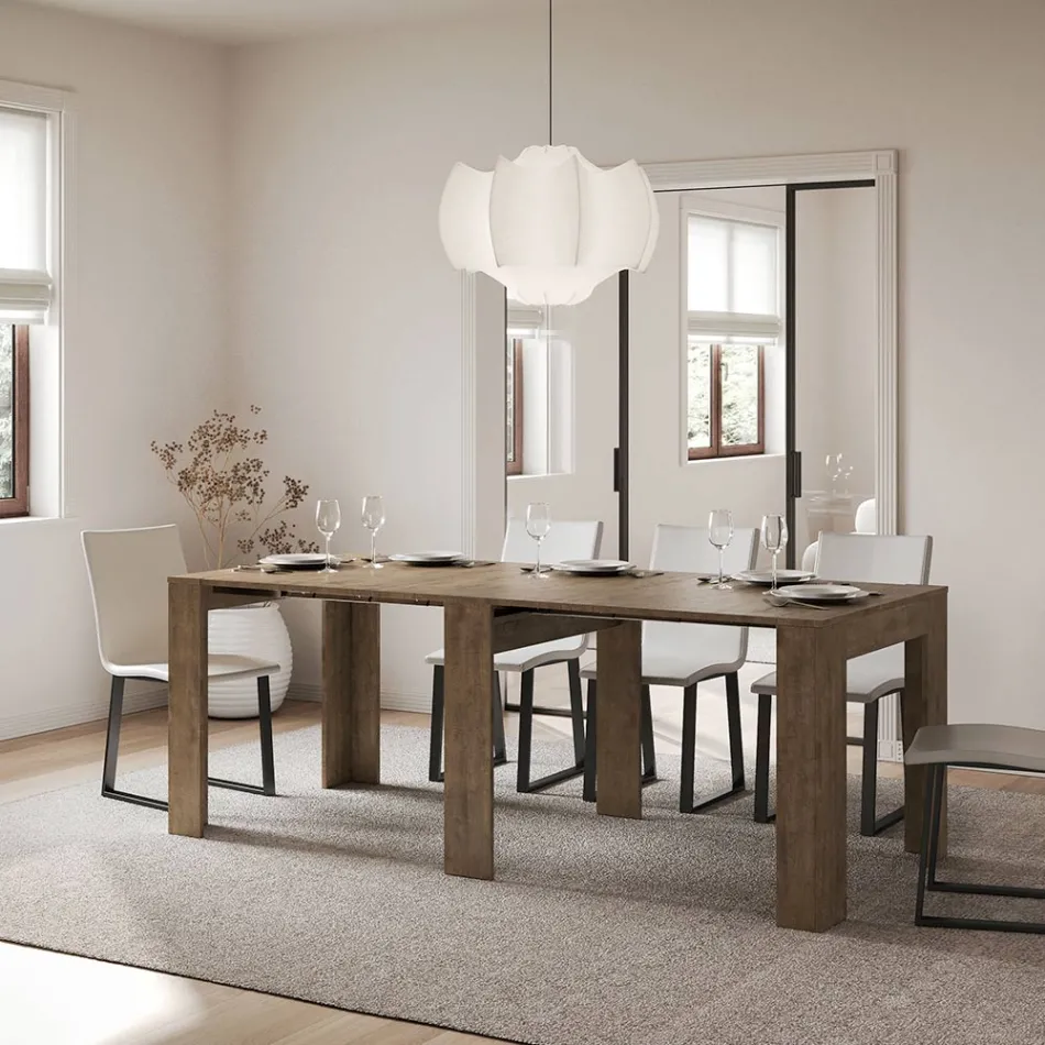 Rozkładana konsola do 181 cm z paneli melaminowych Made in Italy - Drago Viadurini