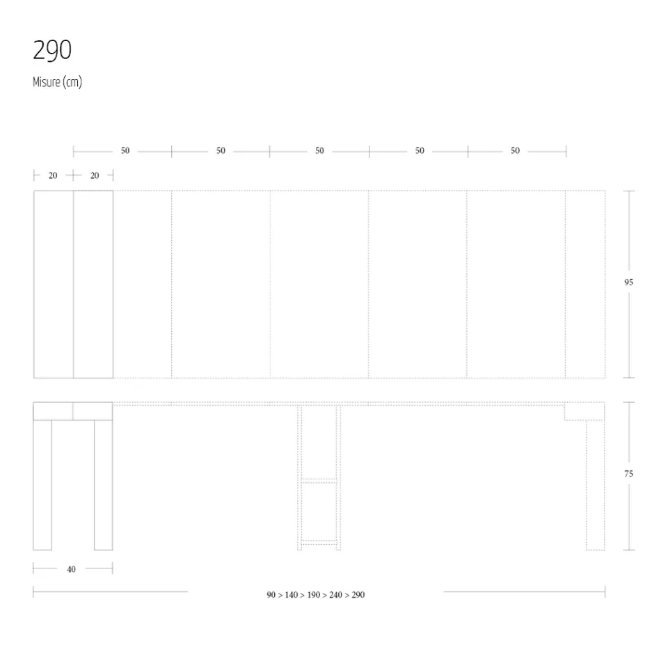 Wysuwana konsola do 290 cm z drewna melaminowego Made in Italy - Paride Viadurini