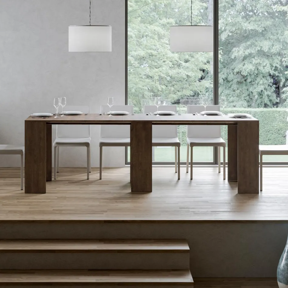 Rozkładana konsola do 299 cm z wewnętrznymi przedłużeniami Made in Italy - Klepsydra Viadurini