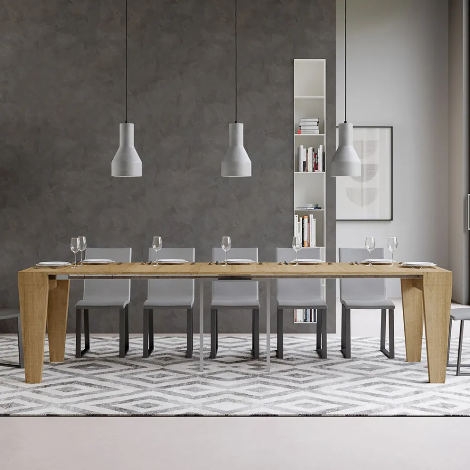 Rozkładana konsola do 300 cm z drewna Made in Italy - Tron Viadurini