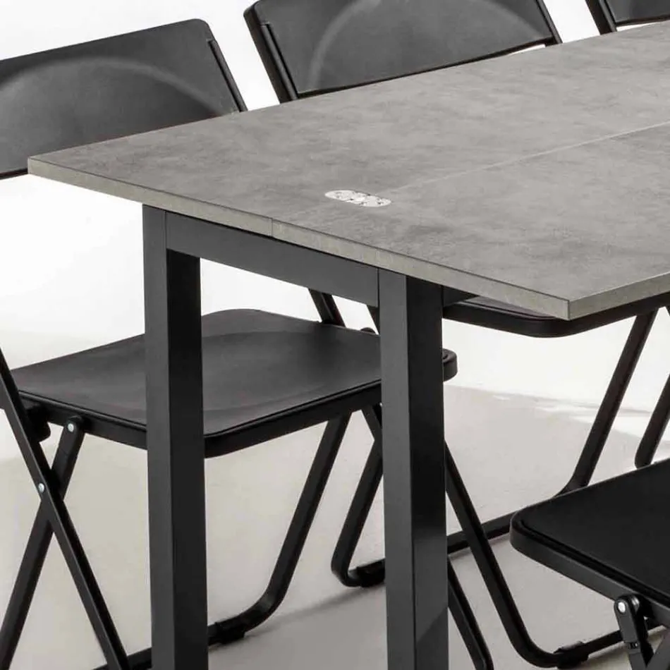 Wysuwana konsola z blatem z melaminy i podstawą z malowanego metalu - Adino Viadurini