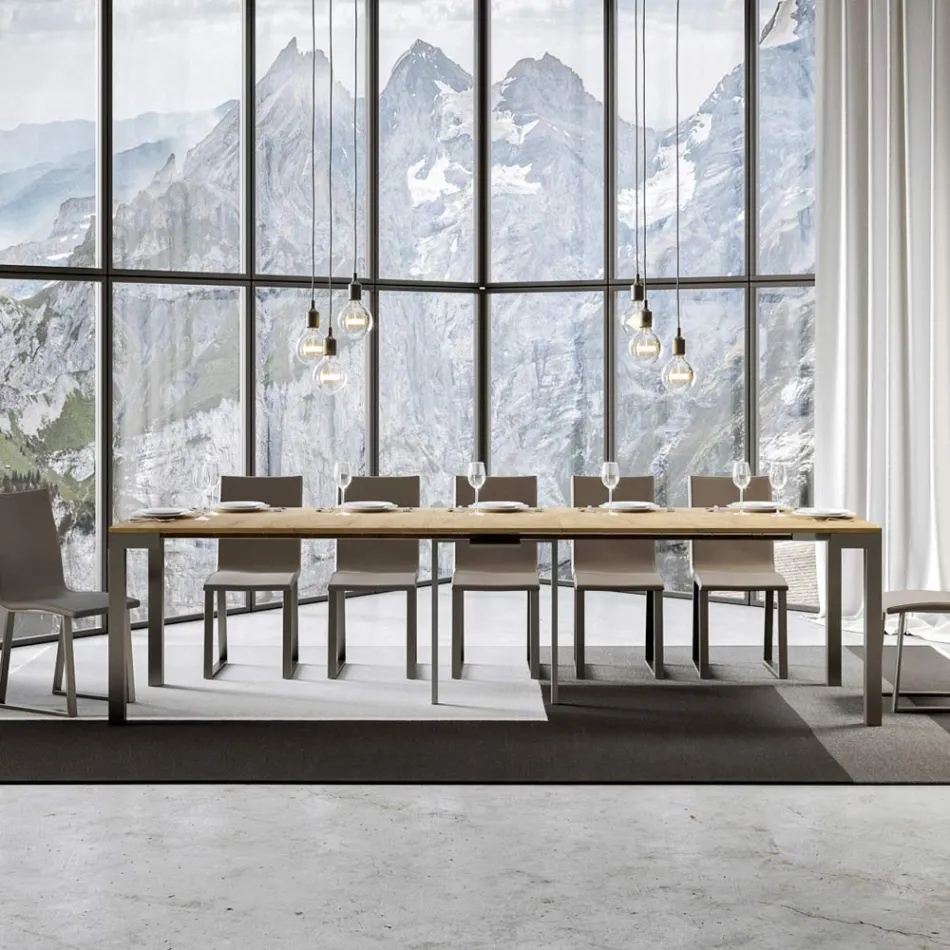 Wysuwana konsola o nowoczesnym designie z drewna i żelaza Made in Italy - nigdy Viadurini