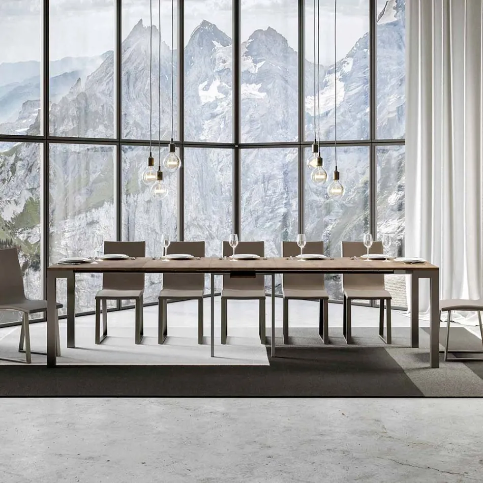 Wysuwana konsola o nowoczesnym designie z drewna i żelaza Made in Italy - nigdy Viadurini