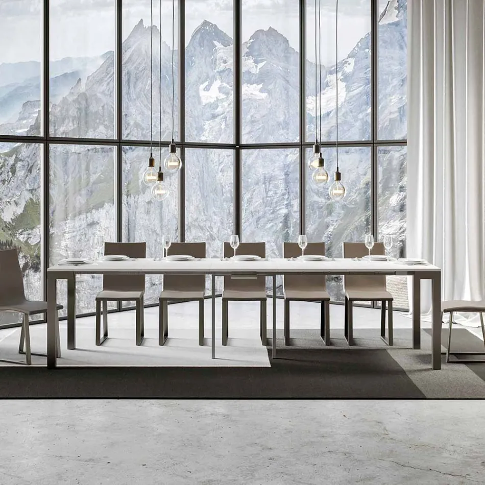 Wysuwana konsola o nowoczesnym designie z drewna i żelaza Made in Italy - nigdy Viadurini