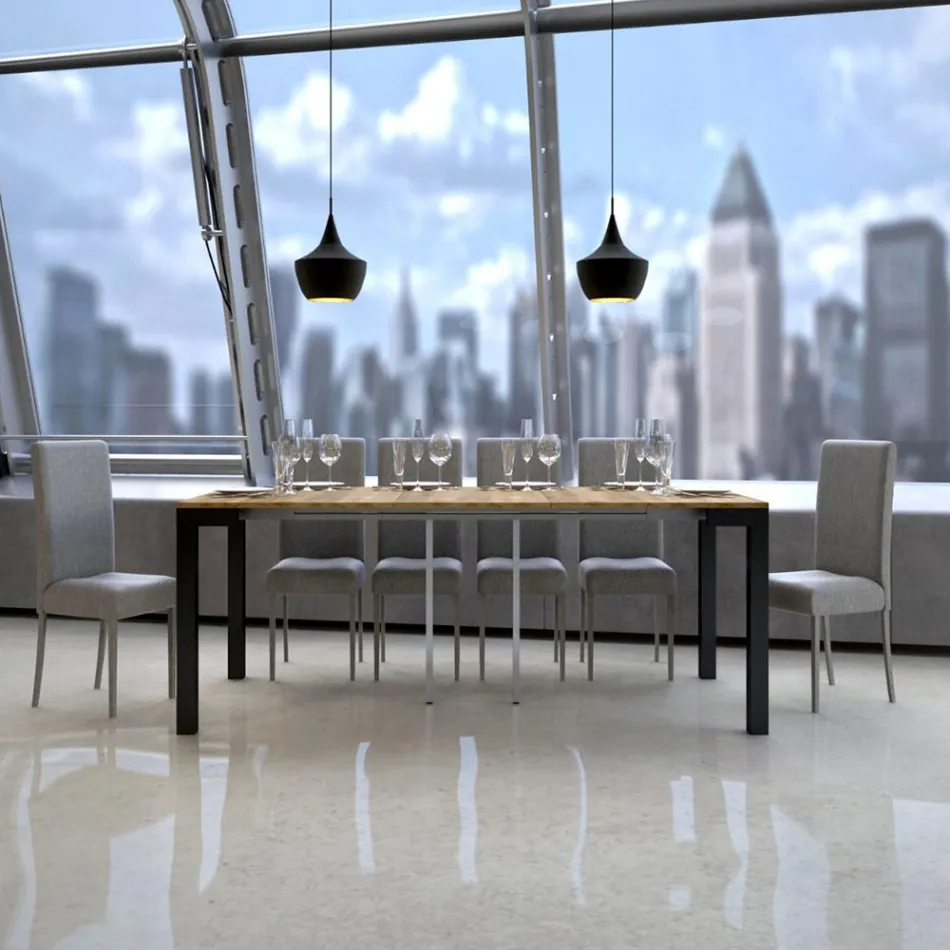 Wysuwana konsola o nowoczesnym designie z drewna i żelaza Made in Italy - nigdy Viadurini