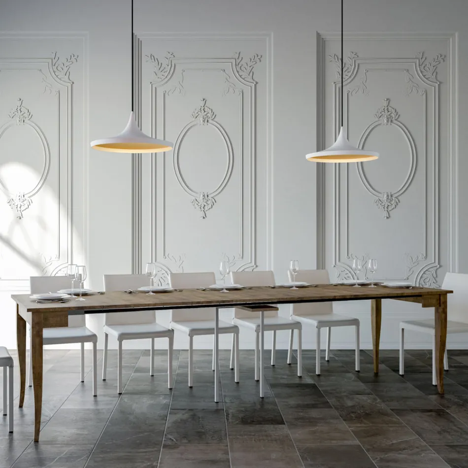 Wysuwana konsola z wykończeniem w kolorze orzecha lub białego jesionu Made in Italy - Folletto Viadurini