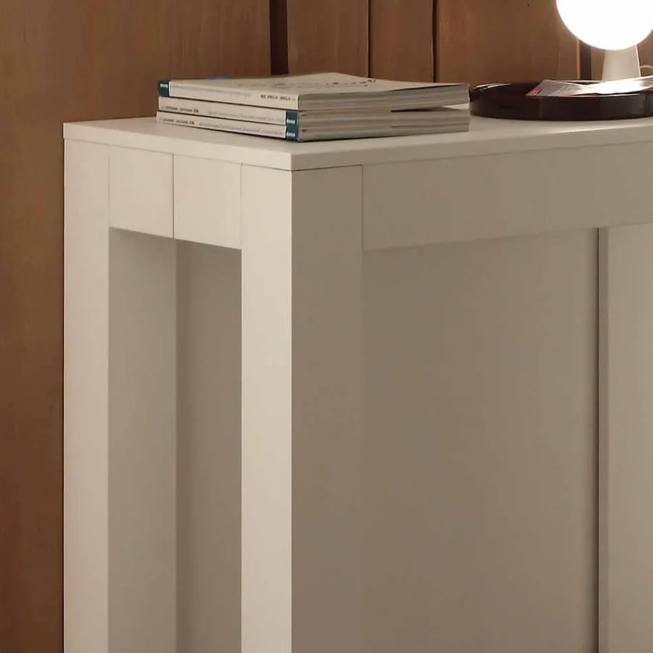 Wysuwana konsola z białej, składanej melaminy Bosa o otwartych porach Viadurini