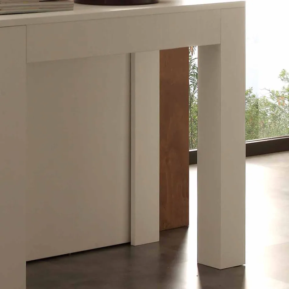 Wysuwana konsola z białej, składanej melaminy Bosa o otwartych porach Viadurini