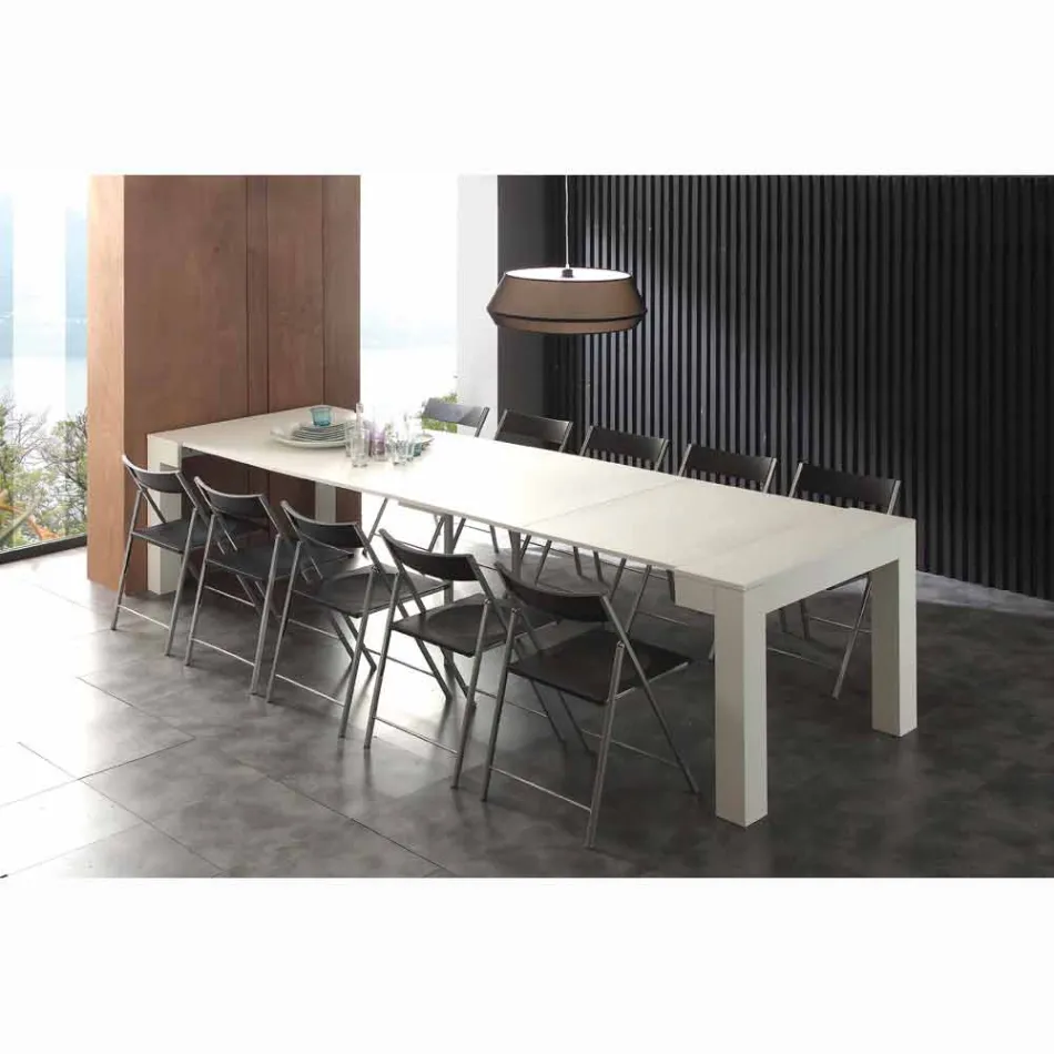 Wysuwana konsola z białej, składanej melaminy Bosa o otwartych porach Viadurini