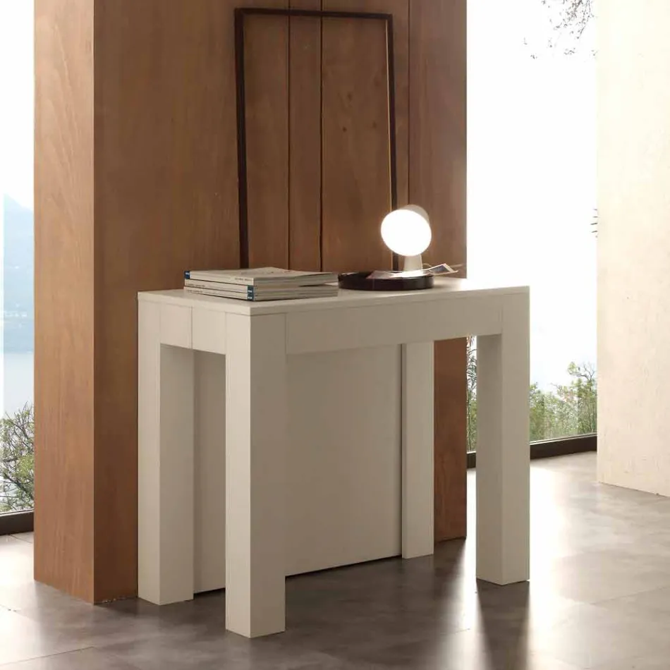 Wysuwana konsola z białej, składanej melaminy Bosa o otwartych porach Viadurini