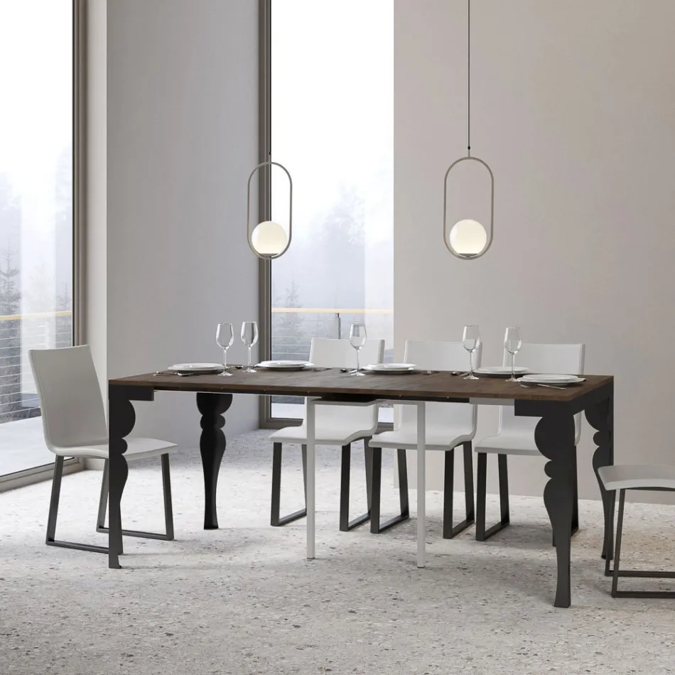 Nowoczesna rozkładana konsola z antracytowego drewna i metalu Made in Italy - Sassone Viadurini