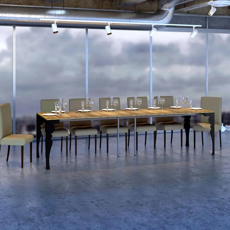 Nowoczesna rozkładana konsola z antracytowego drewna i metalu Made in Italy - Sassone Viadurini