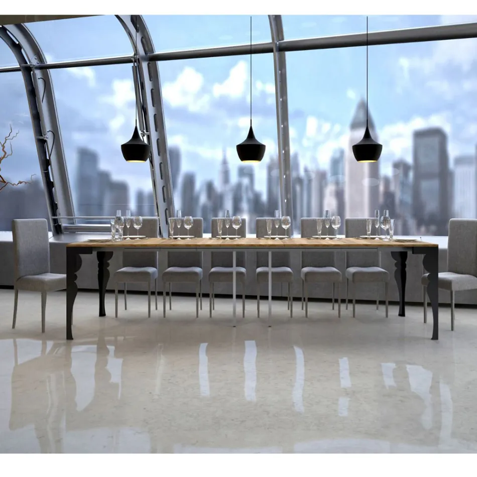 Nowoczesna rozkładana konsola z antracytowego drewna i metalu Made in Italy - Sassone Viadurini