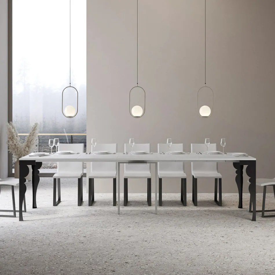 Nowoczesna rozkładana konsola z antracytowego drewna i metalu Made in Italy - Sassone Viadurini