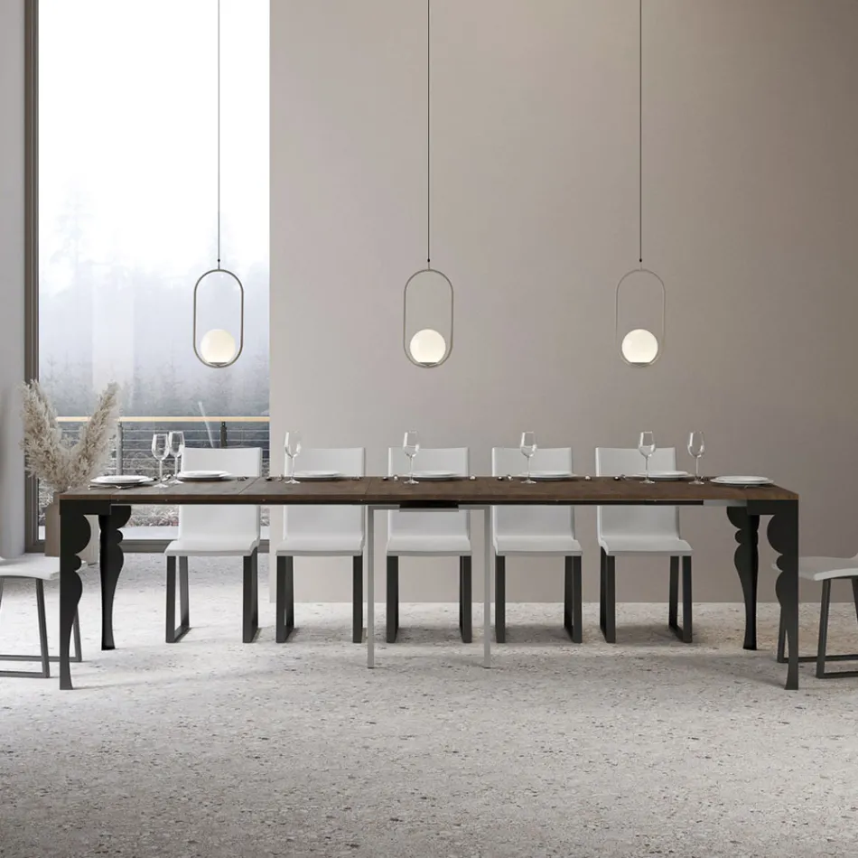 Nowoczesna rozkładana konsola z antracytowego drewna i metalu Made in Italy - Sassone Viadurini