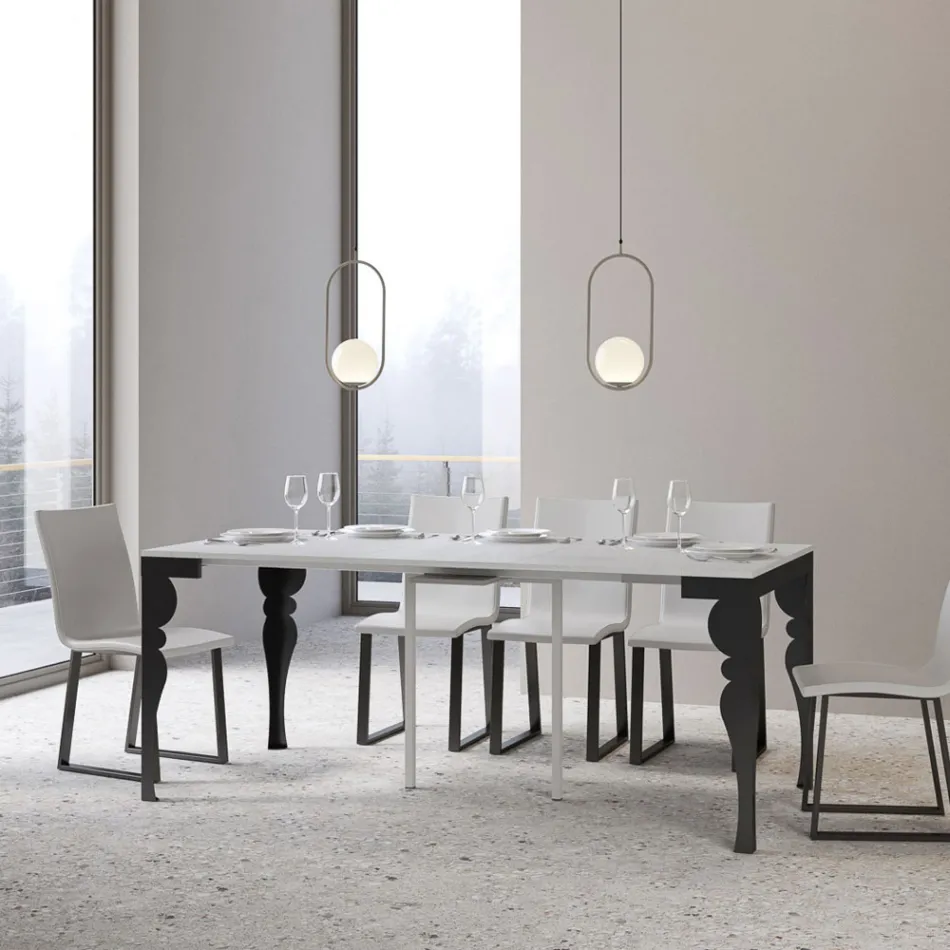 Nowoczesna rozkładana konsola z antracytowego drewna i metalu Made in Italy - Sassone Viadurini