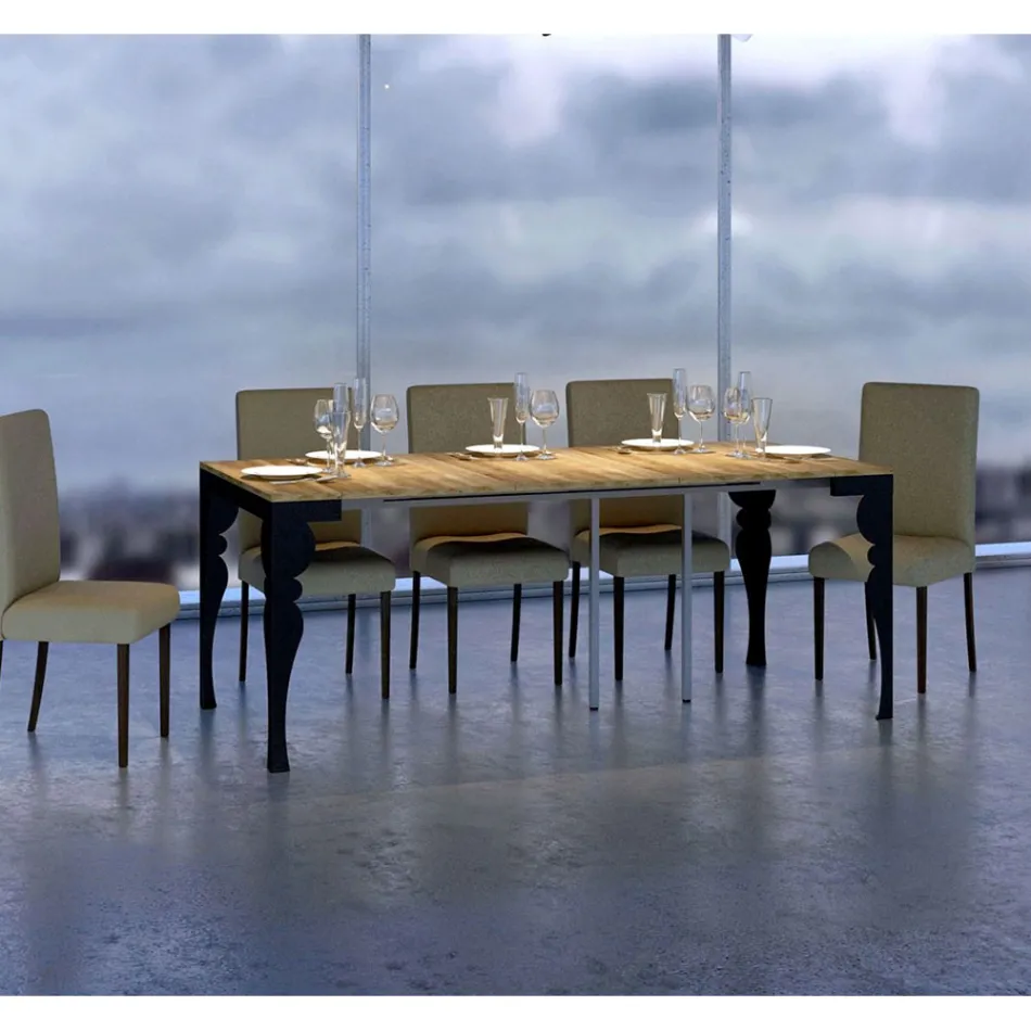 Nowoczesna rozkładana konsola z antracytowego drewna i metalu Made in Italy - Sassone Viadurini