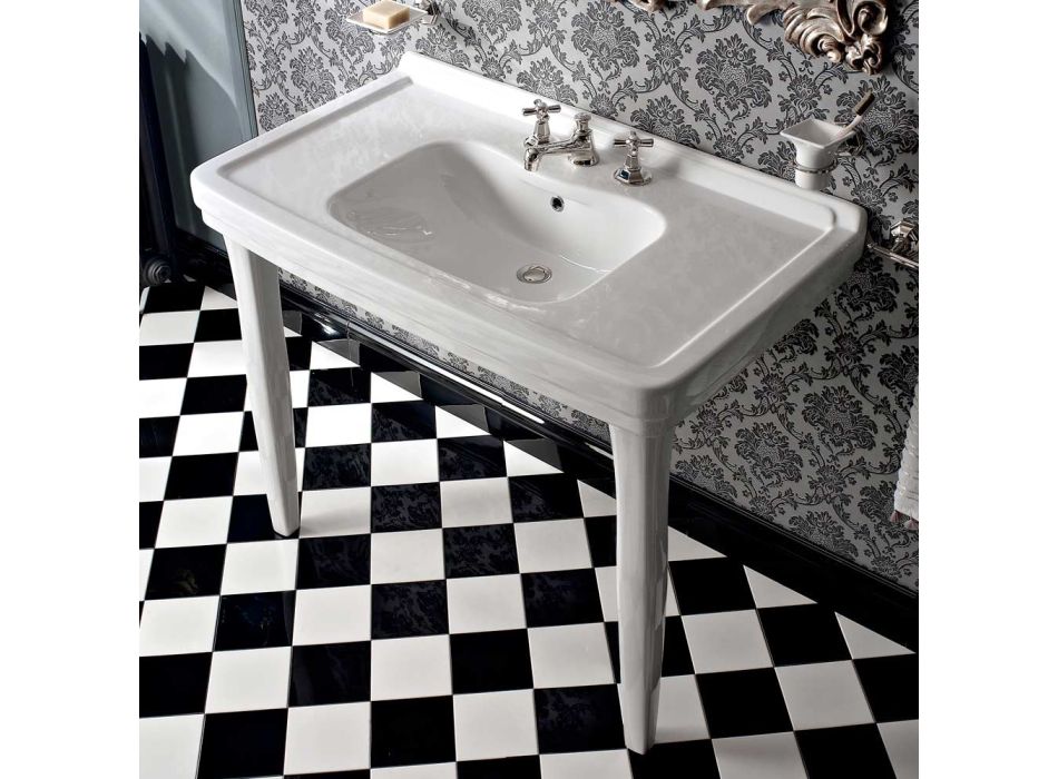 105 cm Biała ceramiczna konsola łazienkowa w stylu vintage ze stopami, wyprodukowana we Włoszech - Marwa
