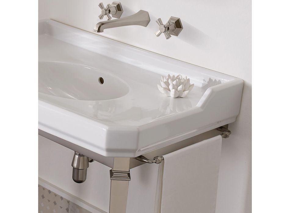 90 cm Zabytkowa konsola łazienkowa, biała ceramika, z nóżkami Made in Italy - Nausica
