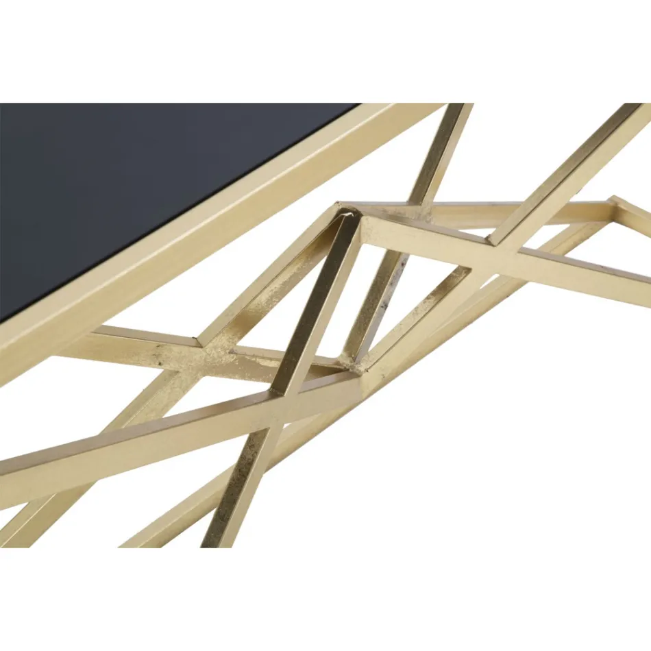 Konsola ze strukturą ze złotego metalu i blatem z czarnego szkła - Erytrea Viadurini