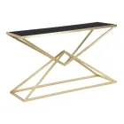 Konsola ze strukturą ze złotego metalu i blatem z czarnego szkła - Erytrea Viadurini