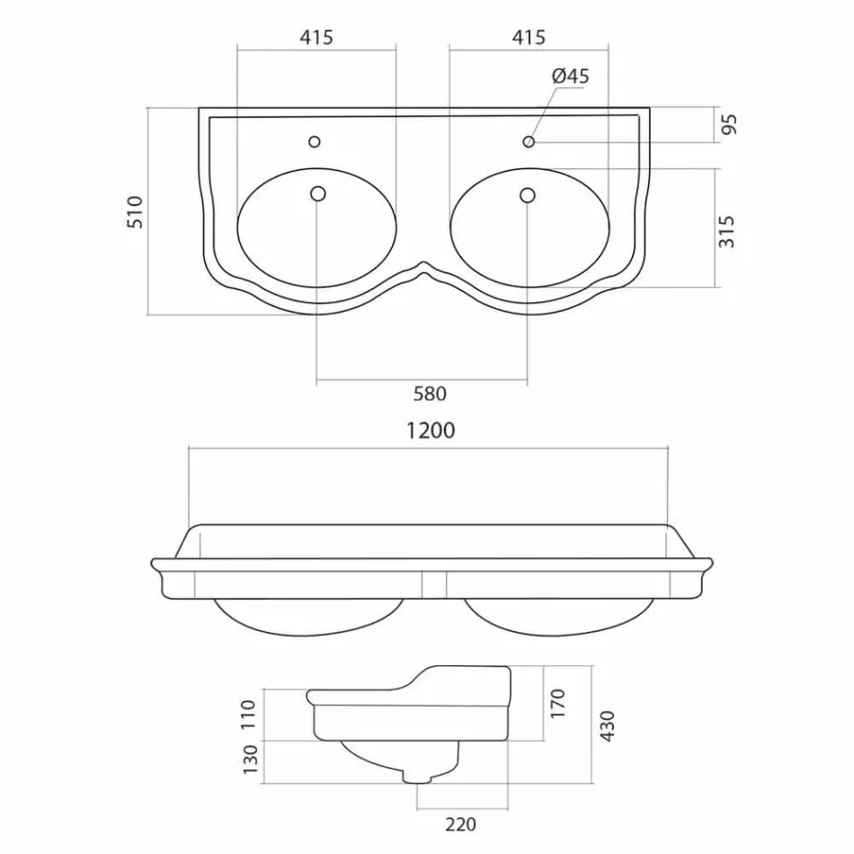 Klasyczna konsola łazienkowa z podwójną miską wykonana we Włoszech, Magda Viadurini