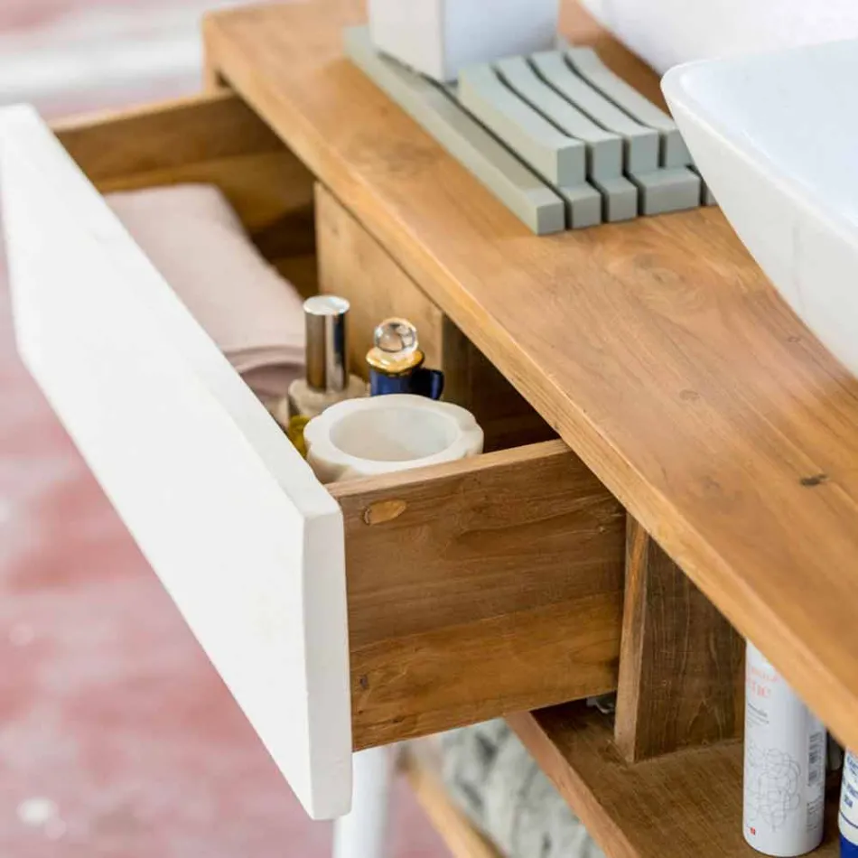 Nowoczesna konsola do łazienki z tekowego drewna tekowego Pistoia Viadurini