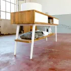 Nowoczesna konsola do łazienki z tekowego drewna tekowego Pistoia Viadurini