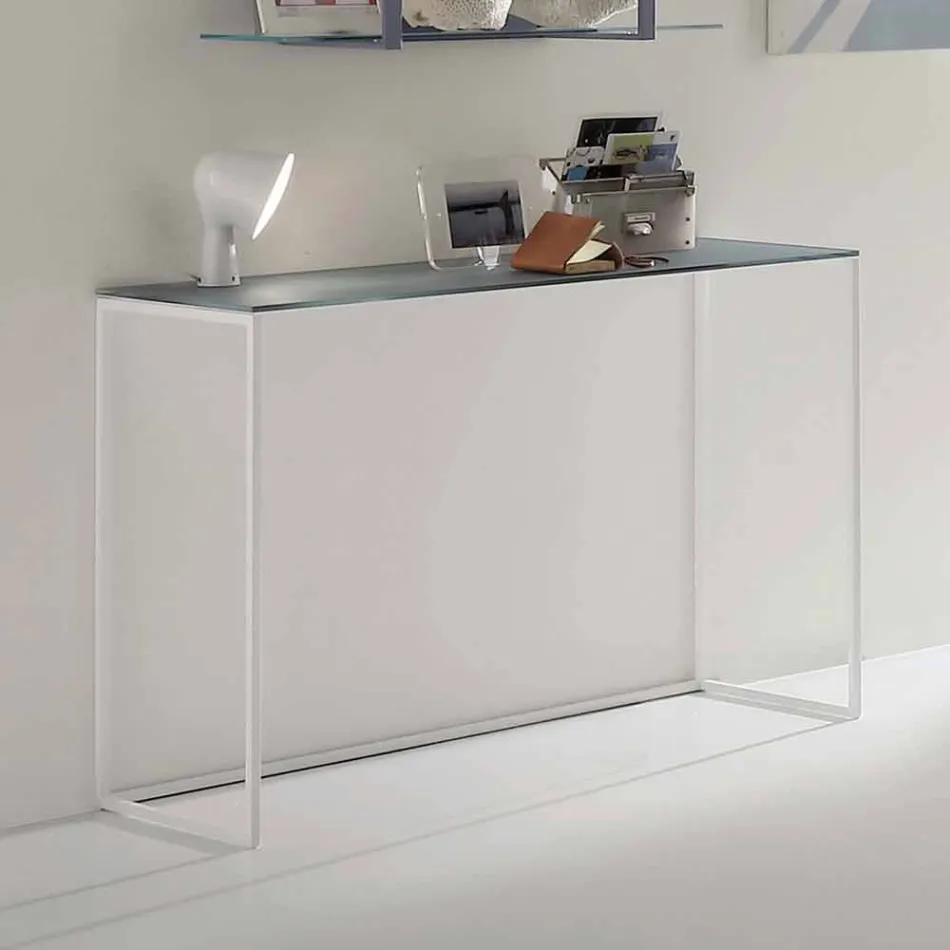 Metalowa konsola do salonu z kryształowym blatem Made in Italy - Iridio Viadurini