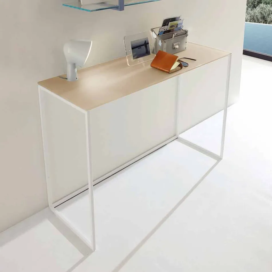 Metalowa konsola do salonu z kryształowym blatem Made in Italy - Iridio Viadurini