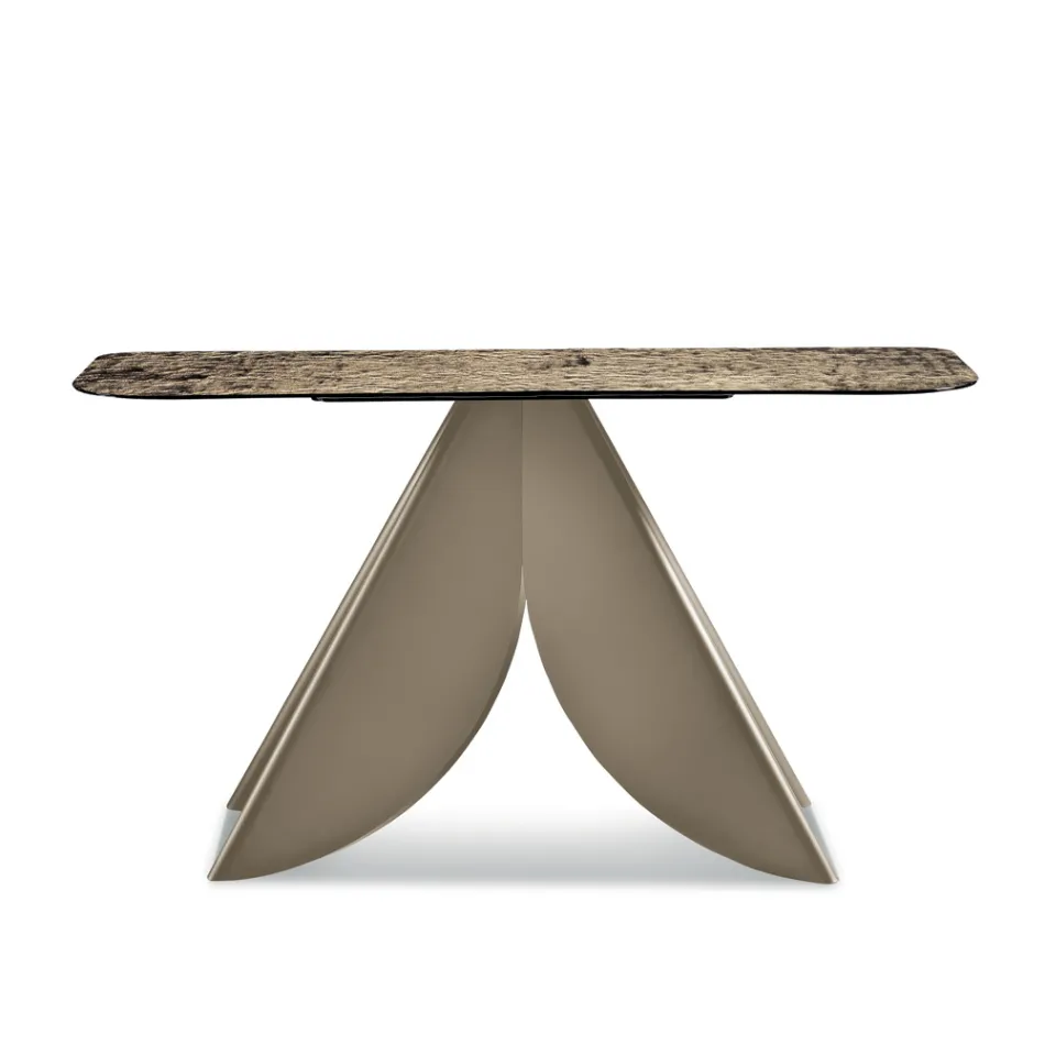 Konsola do salonu z metalu z oparciem i blatem ze srebrzonego szkła młotkowanego - Cristina Viadurini