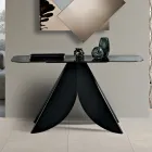 Konsola do salonu z metalu z oparciem i blatem ze srebrzonego szkła młotkowanego - Cristina Viadurini