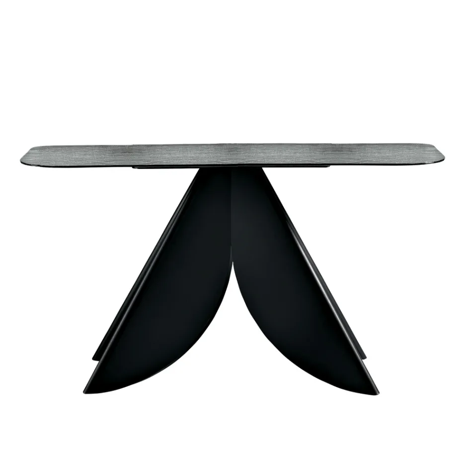 Konsola do salonu z metalu z oparciem i blatem ze srebrzonego szkła młotkowanego - Cristina Viadurini