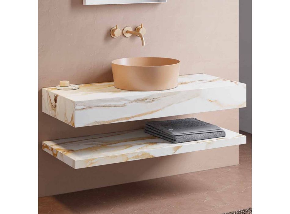 Konsola i półka łazienkowa z gresu i umywalka w kolorze Vetrochina, 4 kolory - Rametina Viadurini