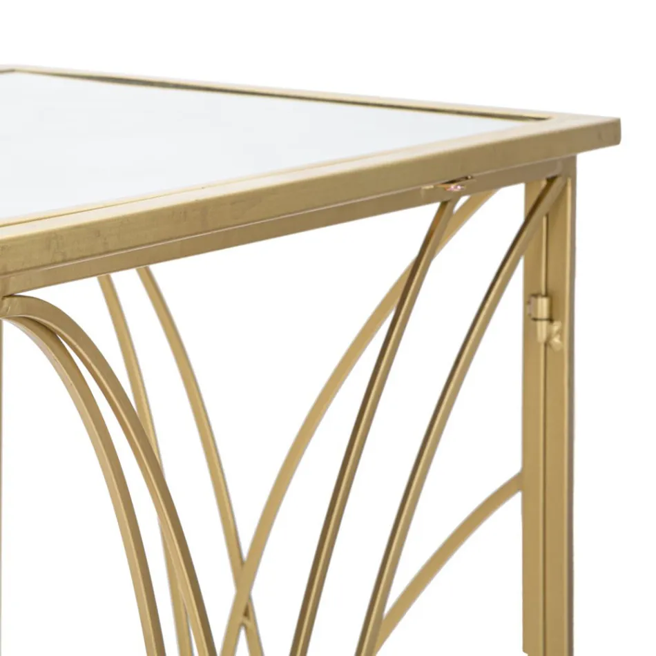 Naprawiono konsolę wejściową ze złotego żelaza z lustrzanym blatem - Emilia Viadurini