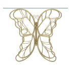 Żelazna konsola ze złotym wykończeniem z przezroczystym szklanym blatem - Farella Viadurini