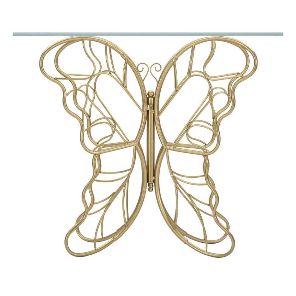 Żelazna konsola ze złotym wykończeniem z przezroczystym szklanym blatem - Farella Viadurini