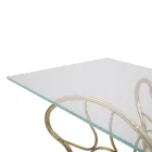 Żelazna konsola ze złotym wykończeniem z przezroczystym szklanym blatem - Farella Viadurini