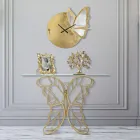 Żelazna konsola ze złotym wykończeniem z przezroczystym szklanym blatem - Farella Viadurini