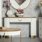 Drewniana konsola z blatem i wkładkami o zaokrąglonym kształcie i szufladą - Rachel Viadurini