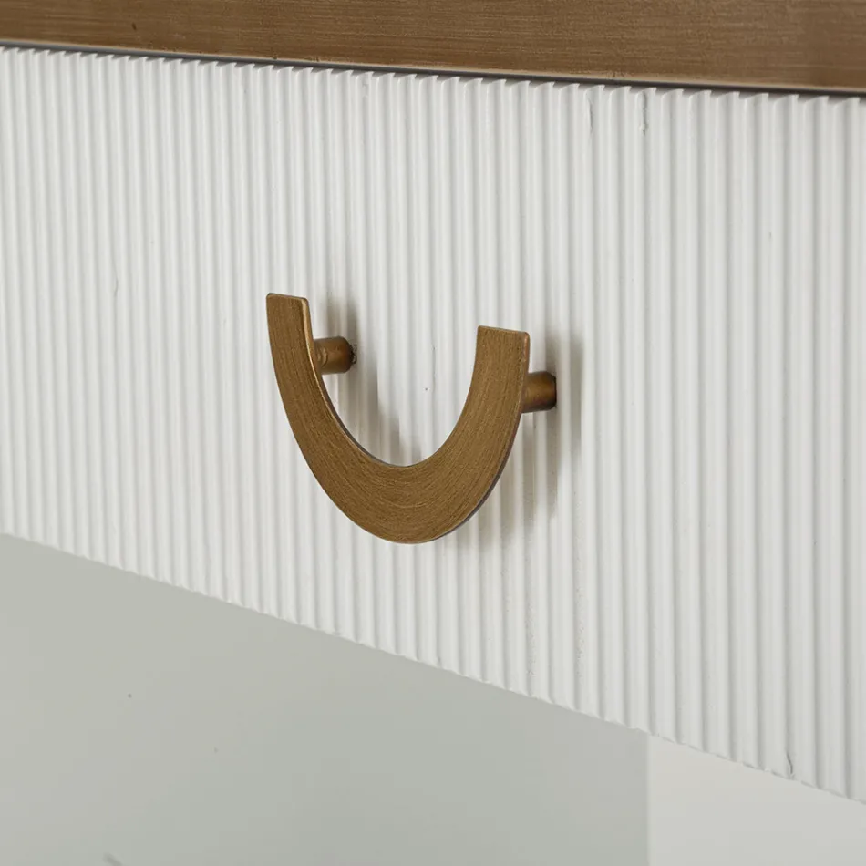 Drewniana konsola z blatem i wkładkami o zaokrąglonym kształcie i szufladą - Rachel Viadurini