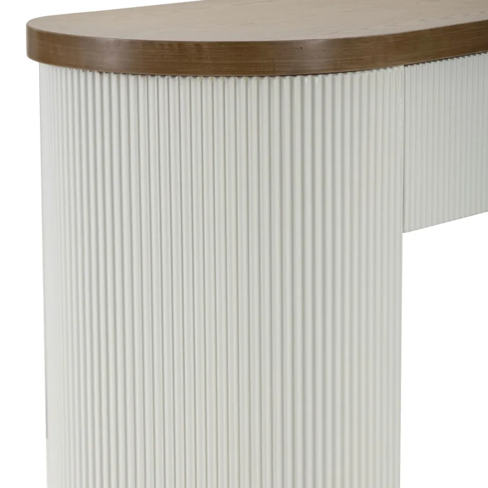 Drewniana konsola z blatem i wkładkami o zaokrąglonym kształcie i szufladą - Rachel Viadurini