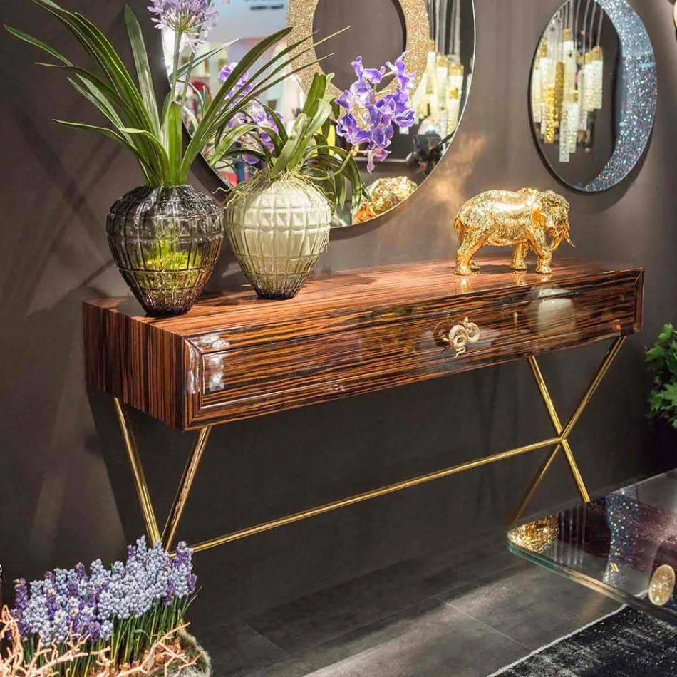 Konsola z polerowanego drewna hebanowego z przesuwanymi szufladami Ada 4 Viadurini