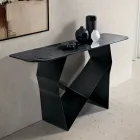 Stolik konsolowy z metalu i młotkowanym szklanym blatem z oparciem – wykończenie w kolorze srebrnym – Concordia Viadurini